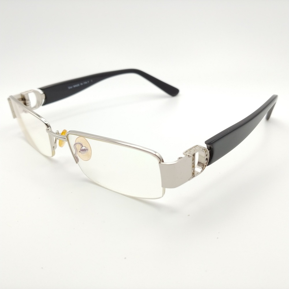 Dior Eyeglasses Frames Womens 53-17-135 Silver Black Crystal D Logo CD3743 Italy